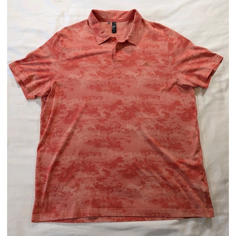 Adidas Polo Shirt Short Sleeve Orange Textured Knit Golf Athletic HeatMen's XL